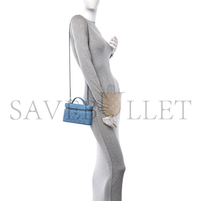 ch**el De*1m quilted top handle slim vanity case with chain blue ap4385 (19.5*17*5cm)
